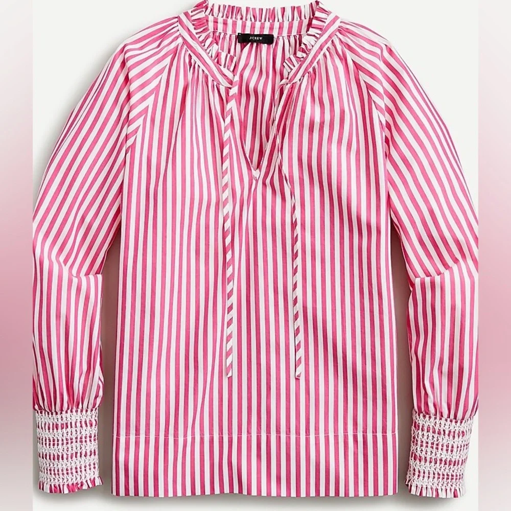 EUC J. Crew Smocked-Cuff Stripe Popover Top - Picture 3 of 8